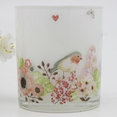 V-MoreInc. Bird and Flowers Decal Frosted Glass Votive VMIN1024